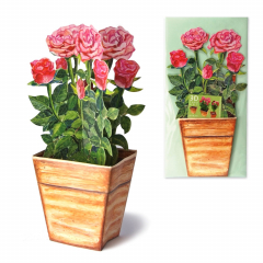 Carte de vœux en 3D - Pot de fleur Rose