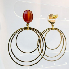 DeeWeeBoucles d’oreilles pendantes, anneaux & verre cateye orange, bijoux créateur
