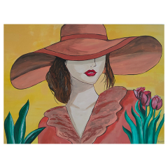DeeWeePeinture femme moderne au chapeau, 80 cm x 60 cm