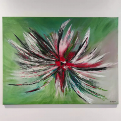 DeeWeeTableau abstrait - peinture moderne - fleur vert 80X60, peinture acrylique, pièce unique signée