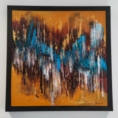 DeeWeeTableau abstrait moderne, orange doré 50X50, peinture acrylique, pièce unique signée