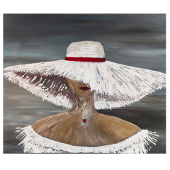 DeeWeeTableau contemporain - Portrait femme chapeau 50x30, peinture acrylique, pièce unique signée