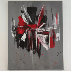 DeeWeeTableau abstrait - Gris rouge 50X30, peinture acrylique, pièce unique